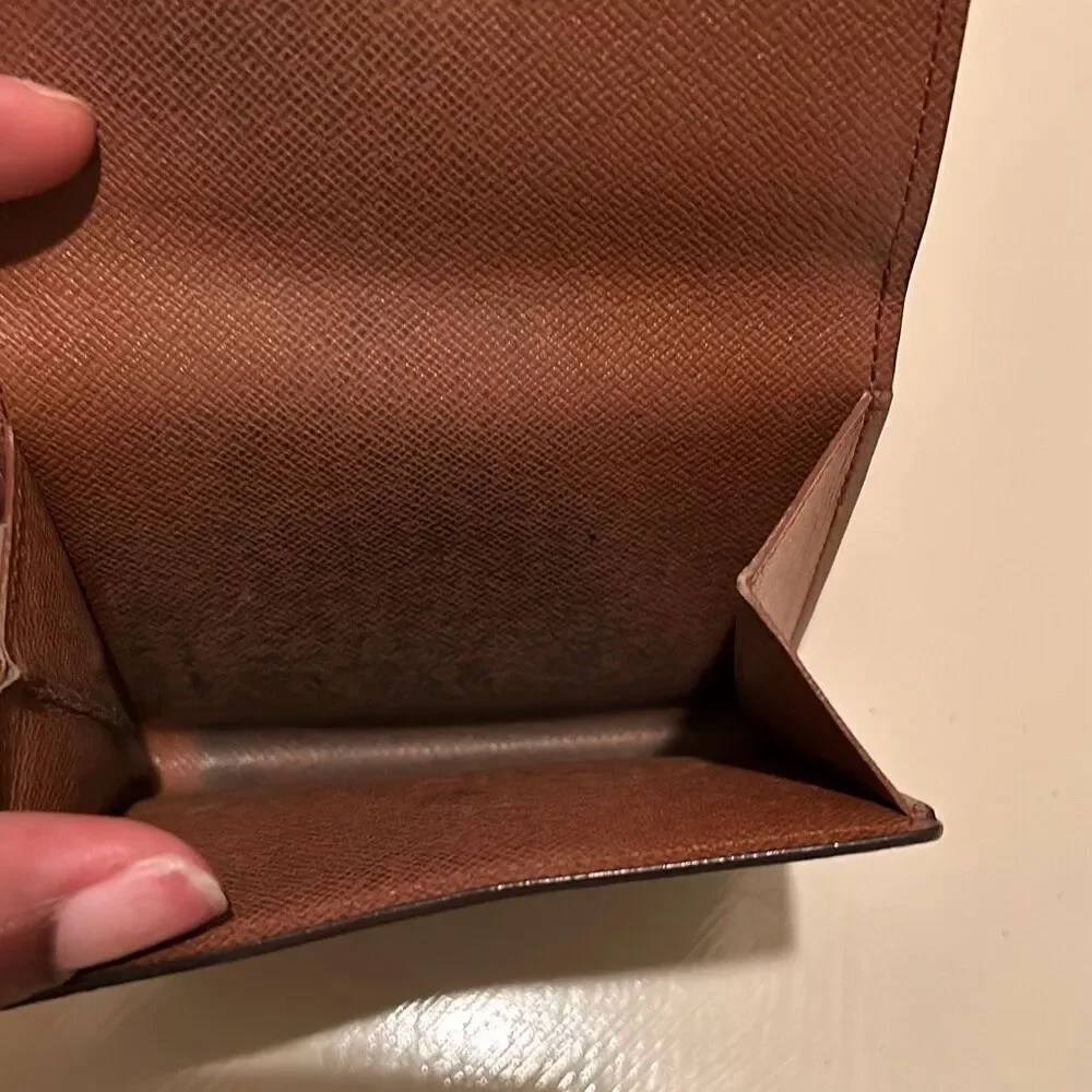 Louis Vuitton Monogram Compact Trifold Wallet Classic Brown Tan LV Logo Pattern